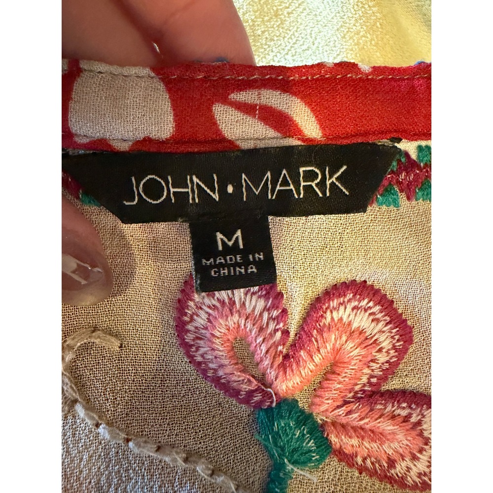 John Mark Duster Kimono Women Medium Yellow Floral Patchwork Embroidered Boho - Picture 12 of 14